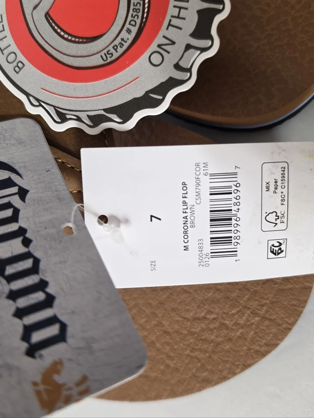 Corona MensBrown Flip Flop Sandals with  Bottle Opener Accent